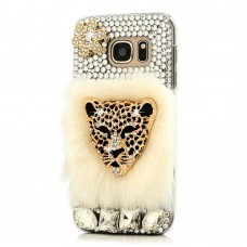 Samsung Galaxy S7 - Luxury Handmade Bling Bling 3D Rhinestone Crystal Protective Hard Clear Phone Cover Case - Furry Leopard